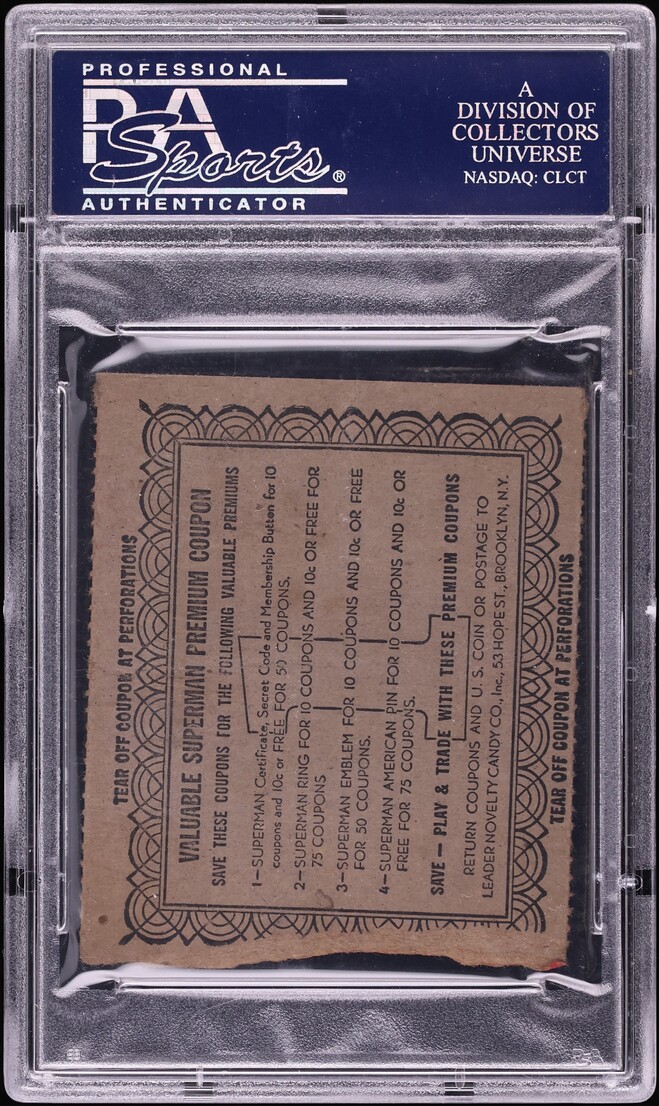 1940 Leader Novelty Candy Superman Premium Coupon PSA AUTH - Photo 2