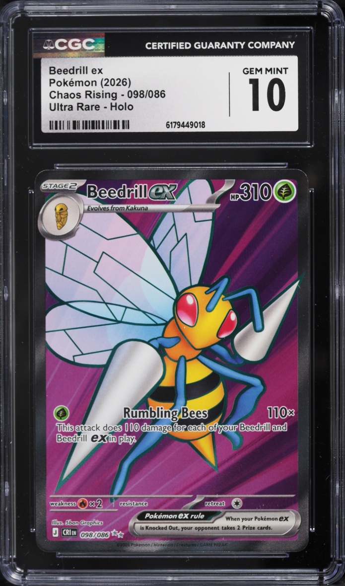 2026 Pokemon Mega Evolution Chaos Rising Full Art Beedrill ex #098 CGC 10 GEM MINT