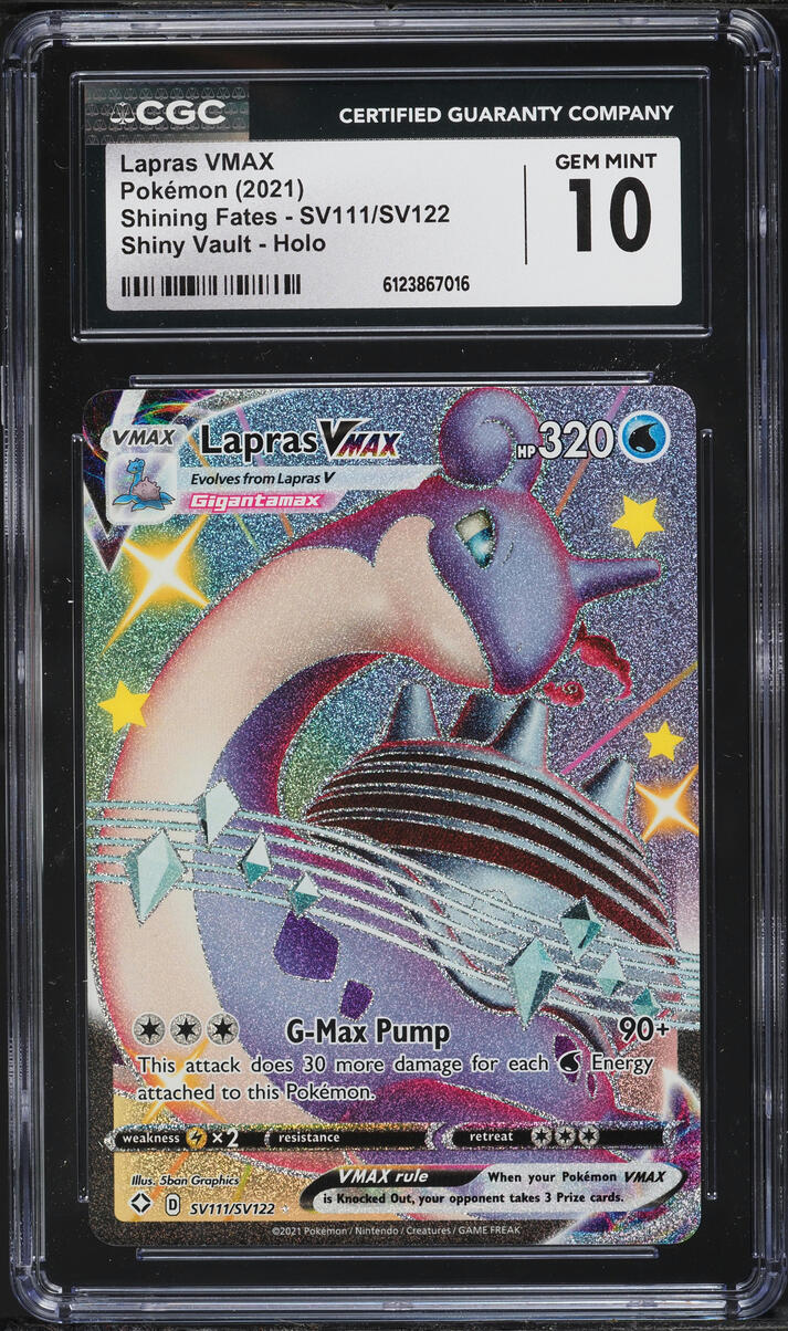 2021 Pokemon Sword & Shield Shining Fates Full Art Lapras VMAX #SV111 CGC 10 GEM MINT