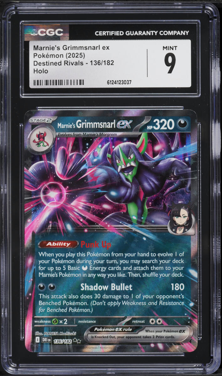 2025 Pokemon Scarlet & Violet Destined Rivals Holo Marnie's Grimmsnarl ex #136 CGC 9 MINT