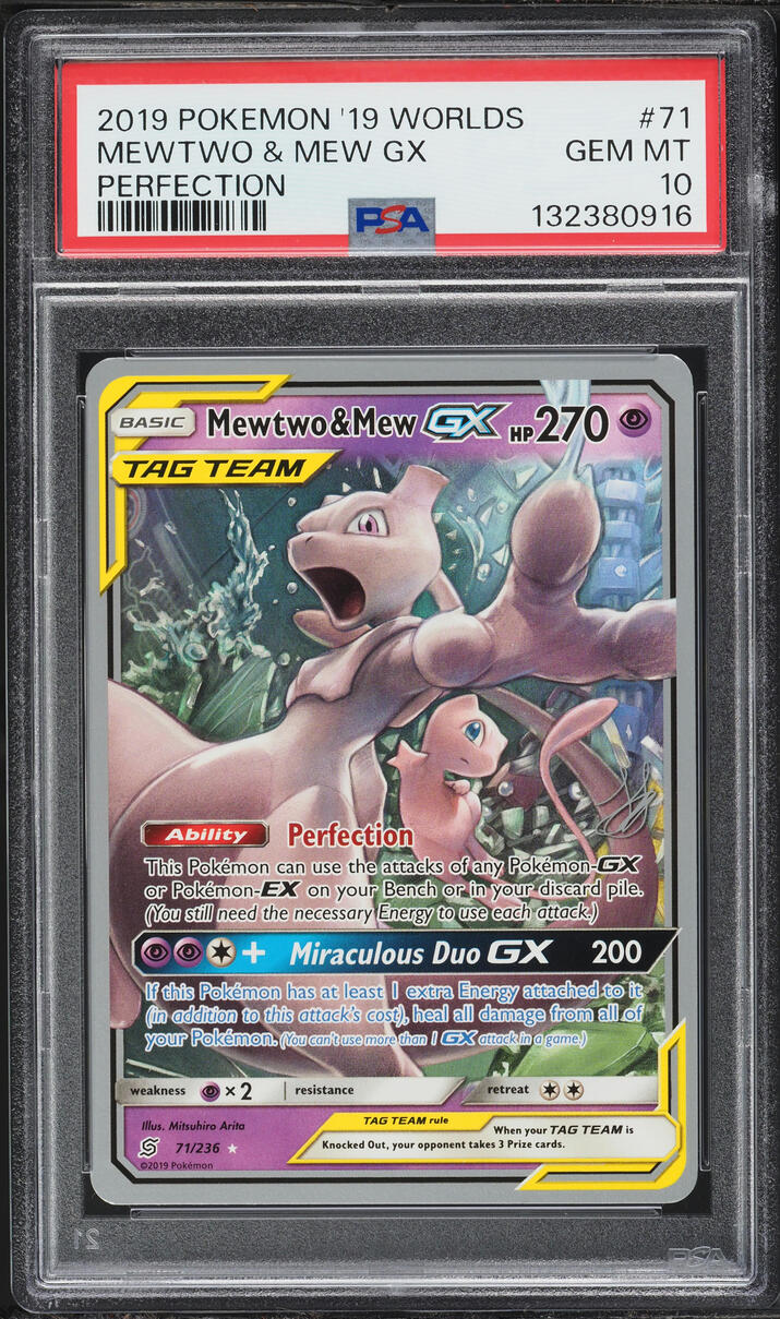 2019 Pokemon World Championships Deck Perfection Full Art Mewtwo Mew GX #71 PSA 10 GEM MINT