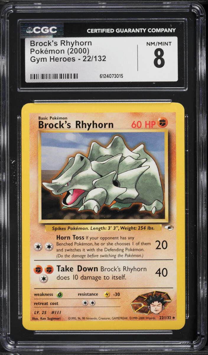 2000 Pokemon Gym Heroes Brock's Rhyhorn #22 CGC 8 NM-MT