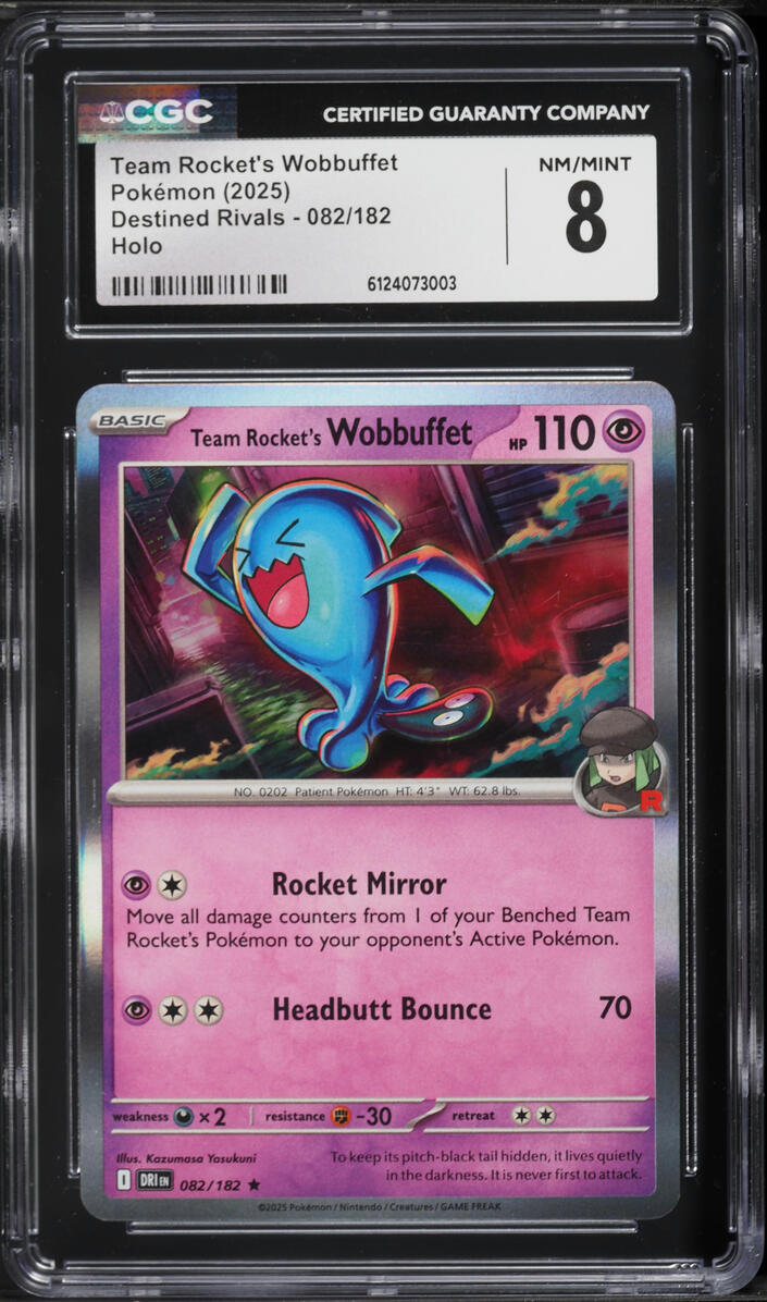 2025 Pokemon Scarlet & Violet Destined Rivals Holo Team Rocket's Wobbuffet #82 CGC 8 NM-MT