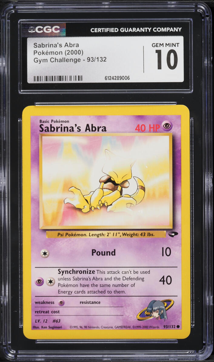 2000 Pokemon Gym Challenge Sabrina's Abra #93 CGC 10 GEM MINT