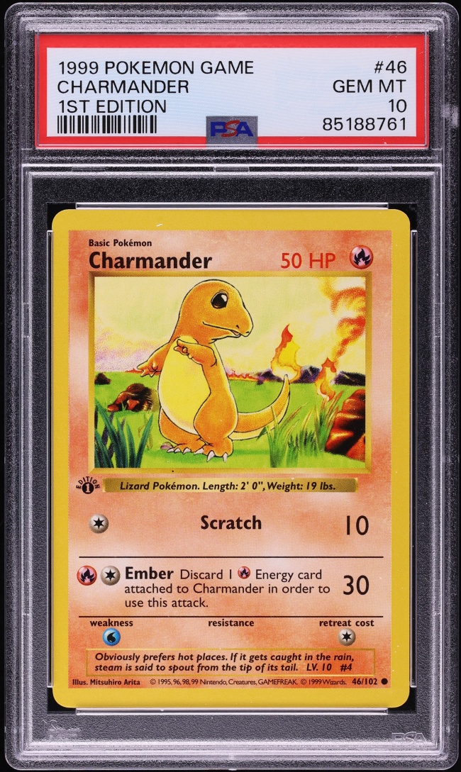 1999 Pokemon Base Set Shadowless 1st Edition Charmander #46 PSA 10 GEM MINT