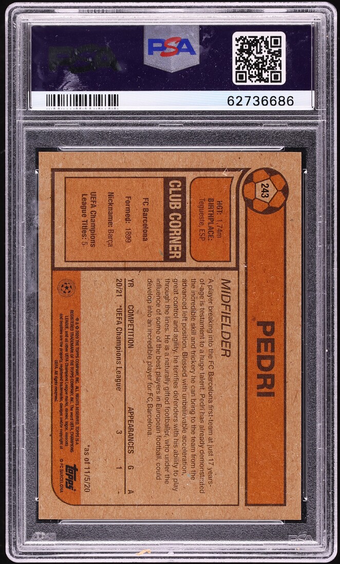 2020 Topps Living UEFA Champions League Pedri ROOKIE #243 PSA 9 MINT