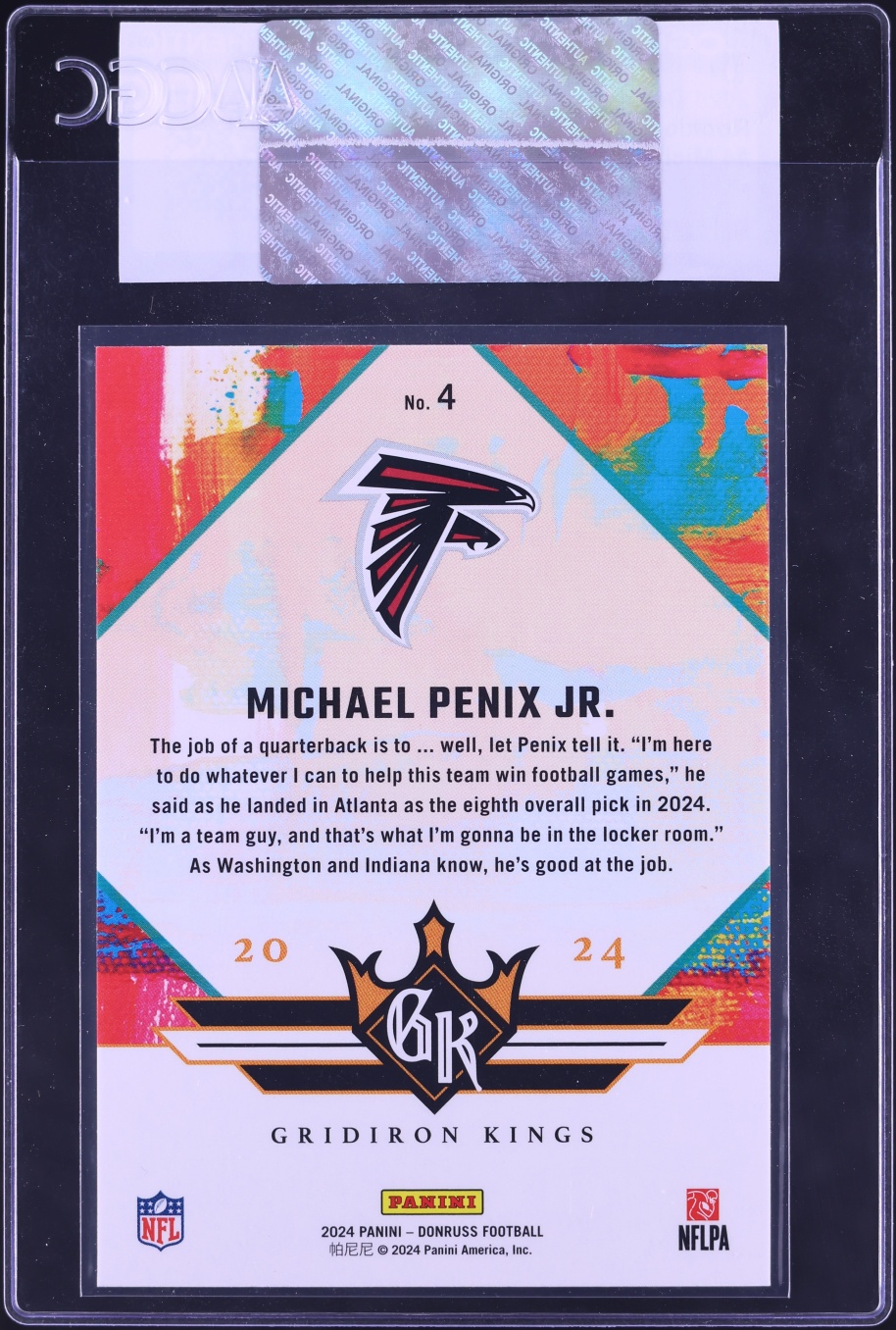 2024 Donruss Gridiron Kings Michael Penix Jr. ROOKIE #4 CGC AUTH