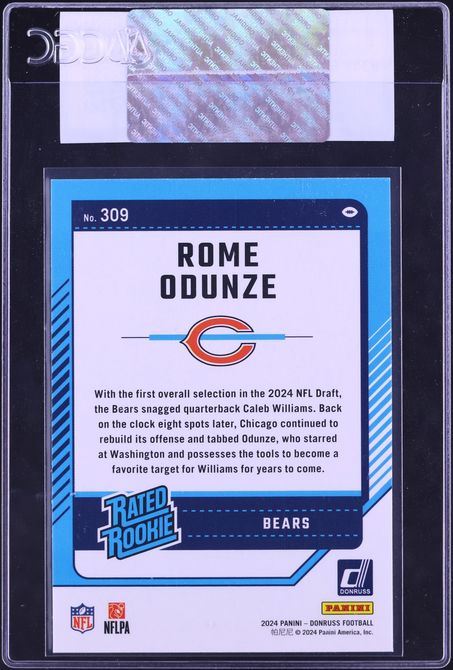 2024 Donruss Football Rome Odunze ROOKIE #309 CGC AUTH