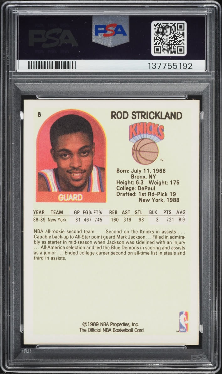 1989 Hoops Rod Strickland ROOKIE #8 PSA 9 MINT