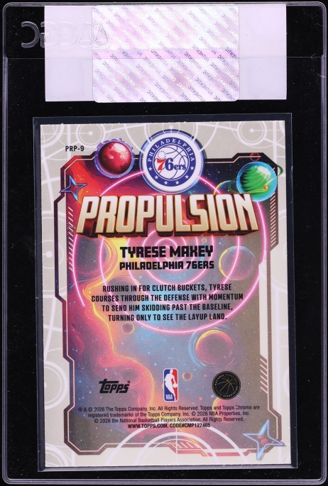 2025 Topps Chrome Cosmic Propulsion Green Space Dust Refractor Tyrese Maxey /75 #PRP-9 CGC AUTH