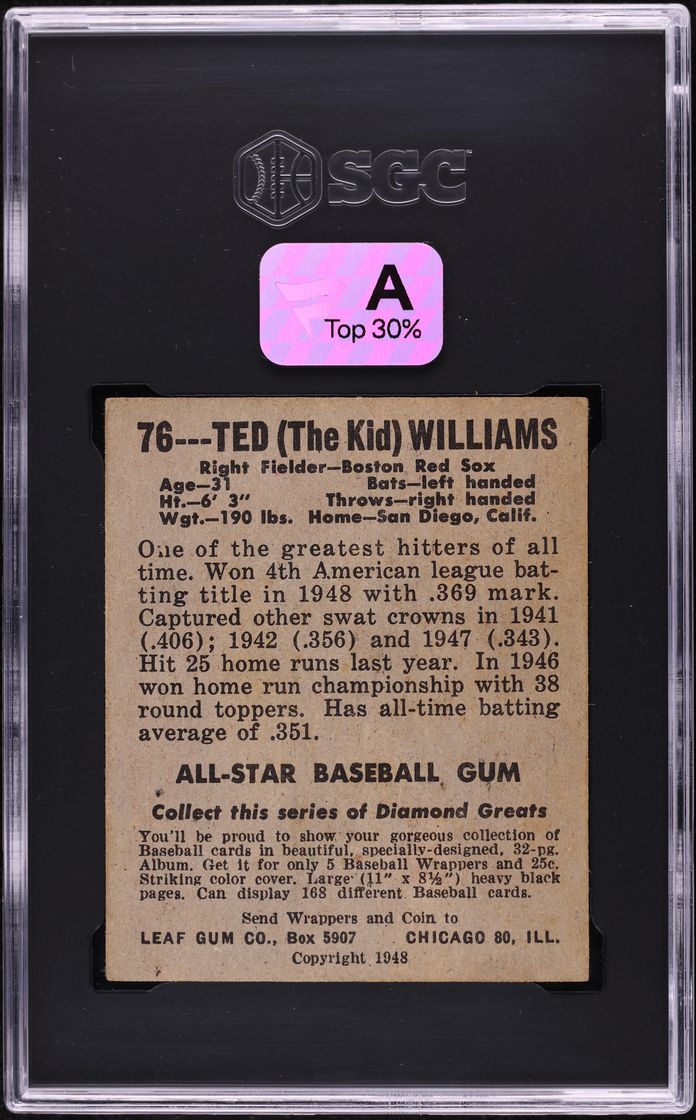 1948 Leaf Ted Williams #76 SGC 5 EX