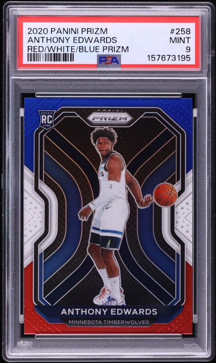 2020 Panini Prizm Red White & Blue Anthony Edwards ROOKIE #258 PSA 9 MINT