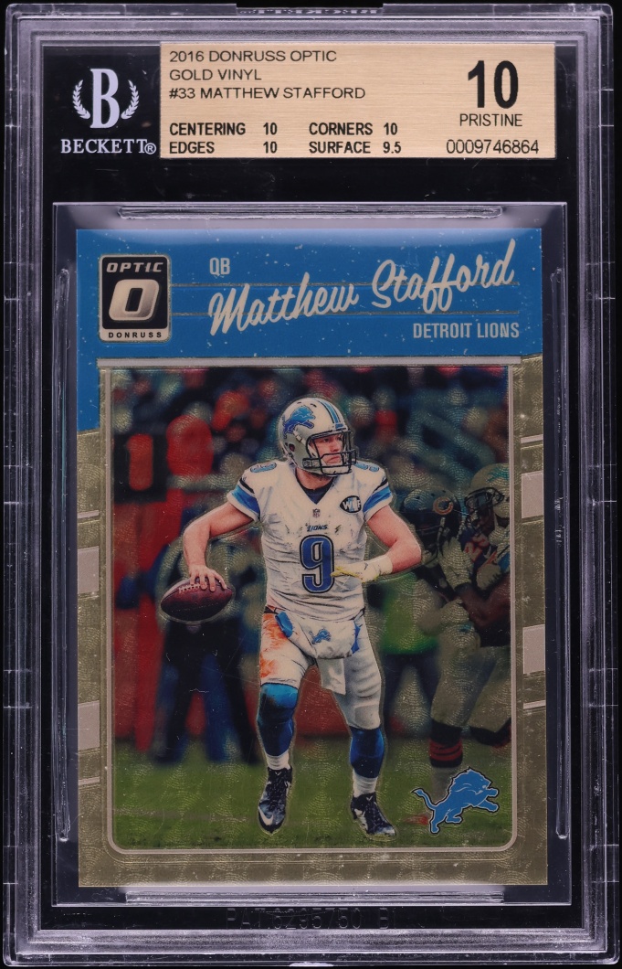 2016 Donruss Optic Gold Vinyl Matthew Stafford 1/1 #33 BGS 10 PRISTINE