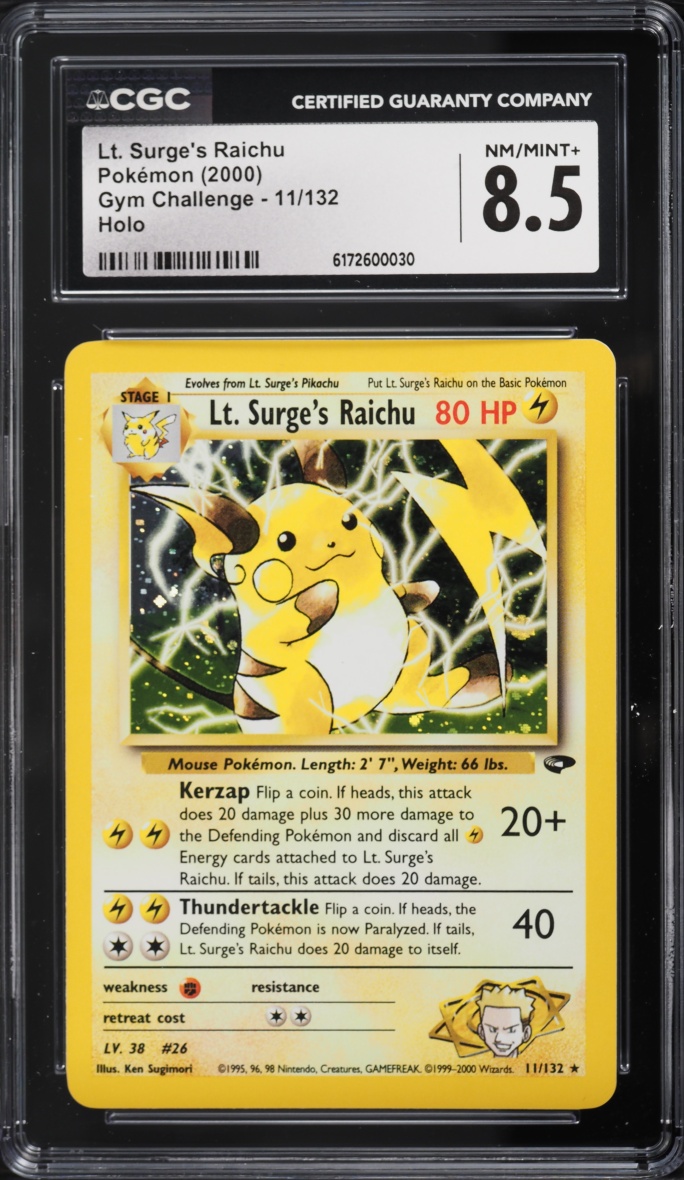 2000 Pokemon Gym Challenge Holo Lt. Surge's Raichu #11 CGC 8.5 NM-MT+