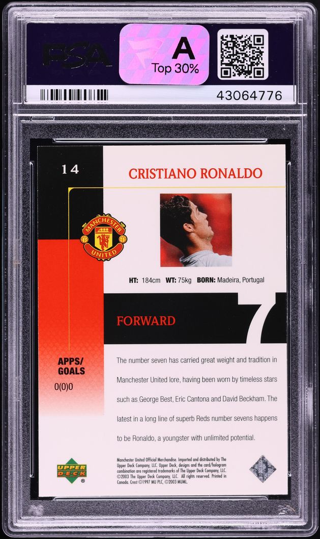 2003 Upper Deck Manchester United Gold Cristiano Ronaldo ROOKIE /7 #14 PSA 6 EXMT
