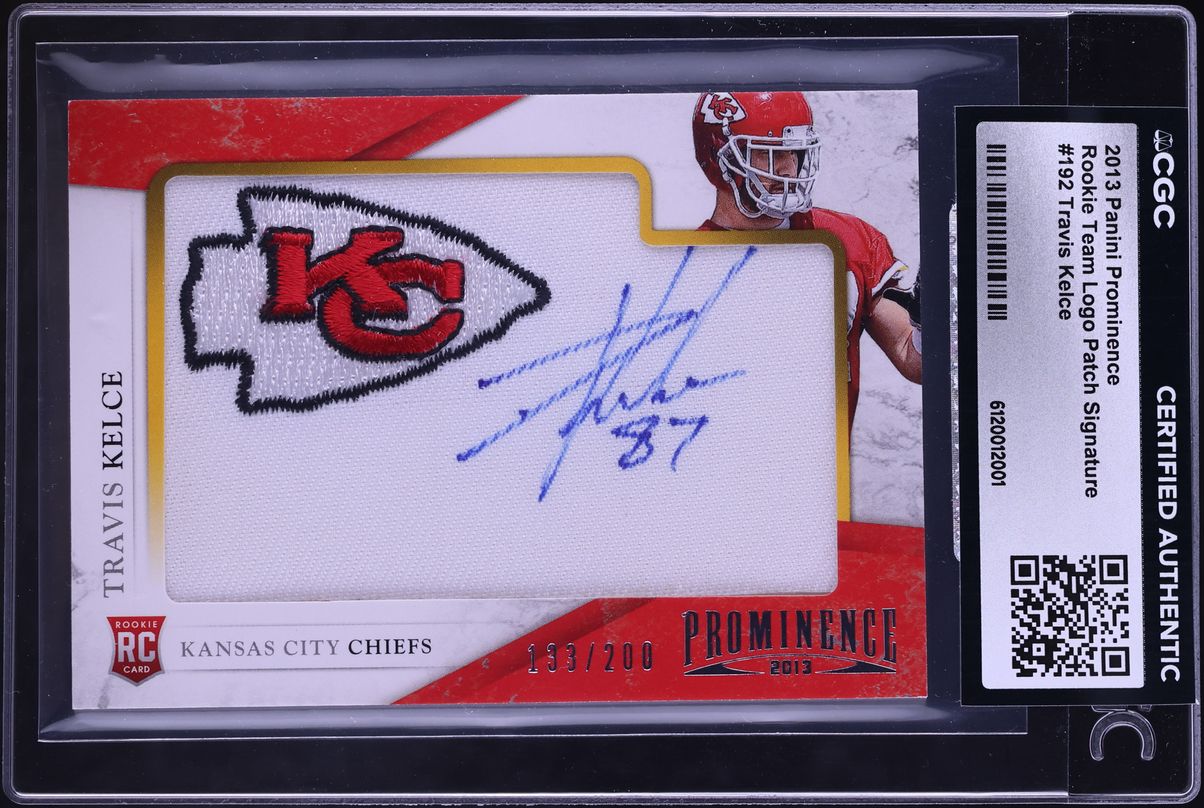 2013 Panini Prominence Team Logo Travis Kelce ROOKIE PATCH AUTO /200 #192 CGC AUTH