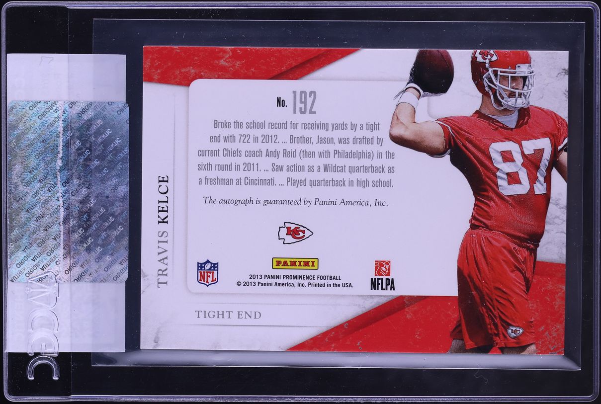 2013 Panini Prominence Team Logo Travis Kelce ROOKIE PATCH AUTO /200 #192 CGC AUTH