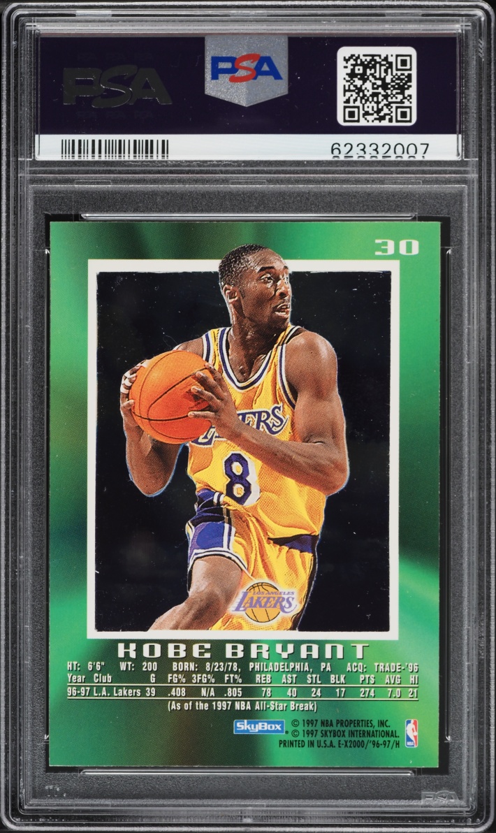 1996 Skybox E-X2000 Kobe Bryant ROOKIE #30 PSA 6 EXMT