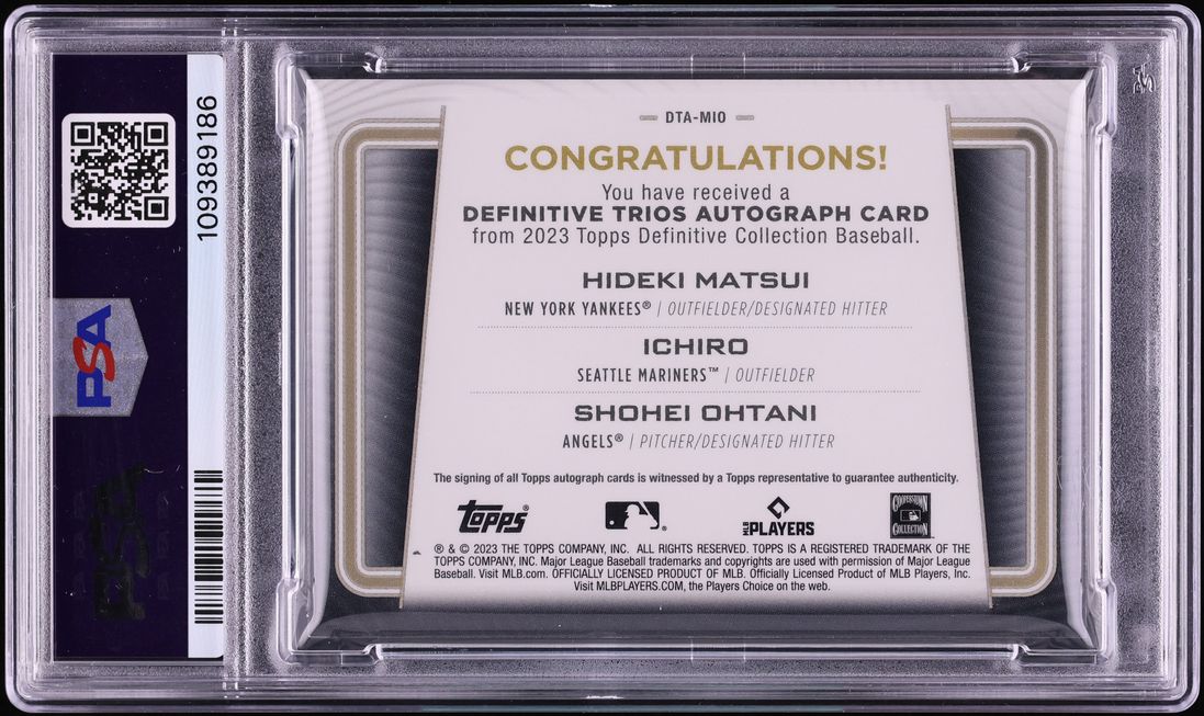 2023 Definitive Collection Trios Hideki Matsui Ichiro Shohei Ohtani AUTO #DTA-MIO PSA 9 MINT