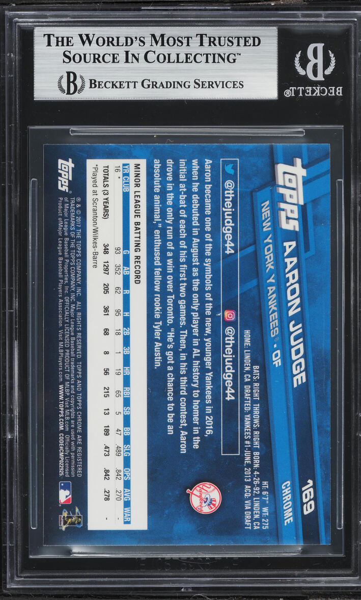 2017 Topps Chrome Aaron Judge ROOKIE #169 BGS 9 MINT