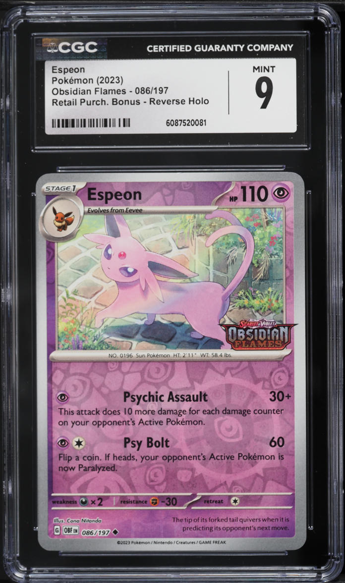 2023 Pokemon Scarlet & Violet Obsidian Flames Retail Reverse Holo Espeon #86 CGC 9 MINT