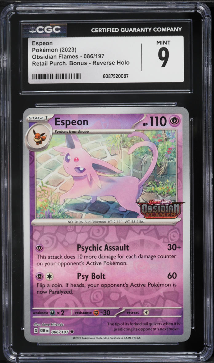 2023 Pokemon Scarlet & Violet Obsidian Flames Retail Bonus Reverse Holo Espeon #86 CGC 9 MINT