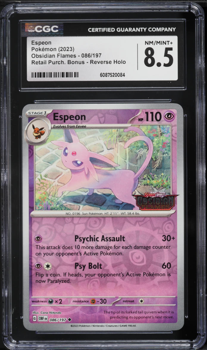 2023 Pokemon Scarlet & Violet Obsidian Flames Retail Reverse Holo Espeon #86 CGC 8.5 NM-MT+