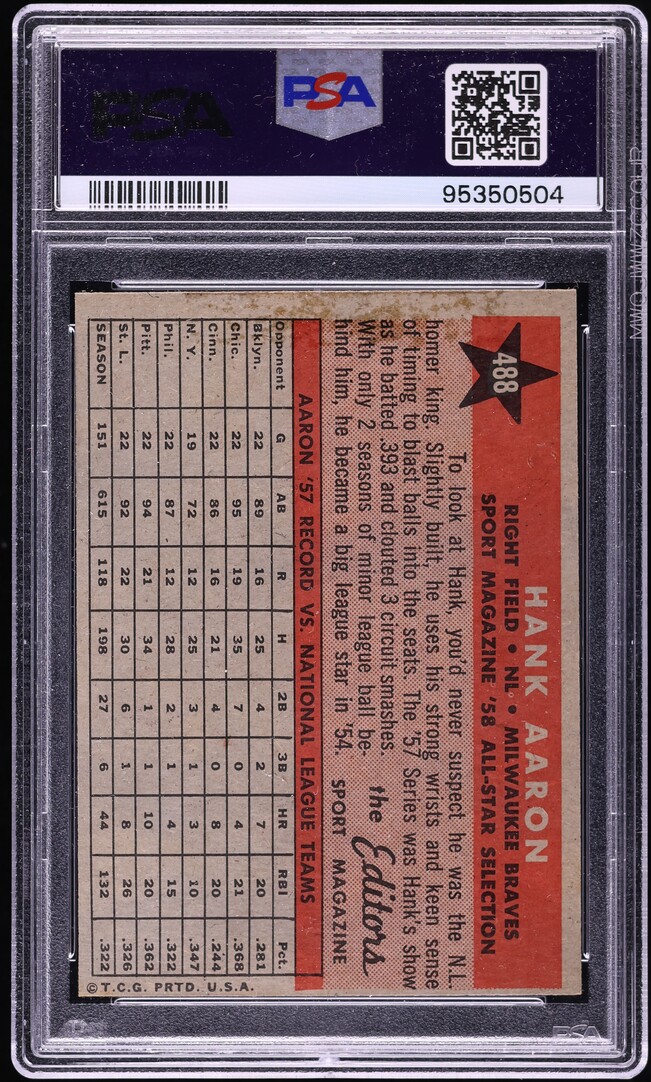 1958 Topps Hank Aaron ALL-STAR #488 PSA 1 PR
