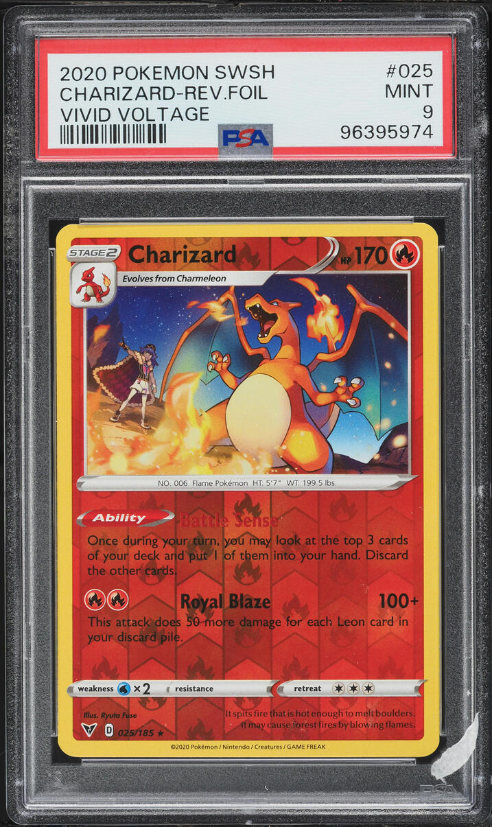 2020 Pokemon Sword & Shield Vivid Voltage Reverse Holo Charizard #25 PSA 9 MINT