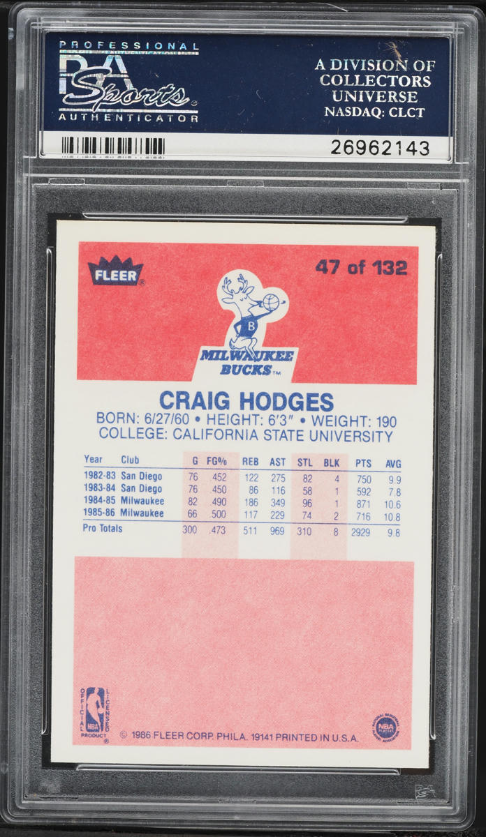 1986 Fleer Basketball Craig Hodges #47 PSA 10 GEM MINT