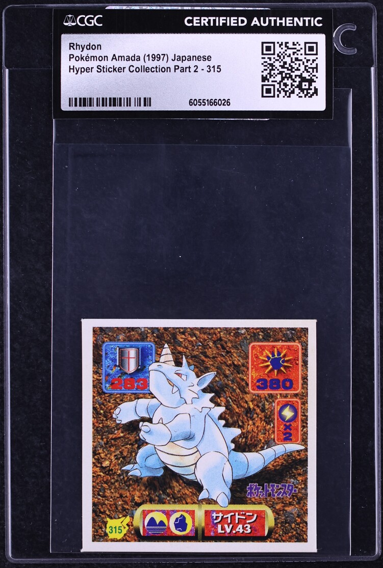 1997 Pokemon Japanese Amada Hyper Sticker Part 2 Rhydon #315 CGC AUTH ...