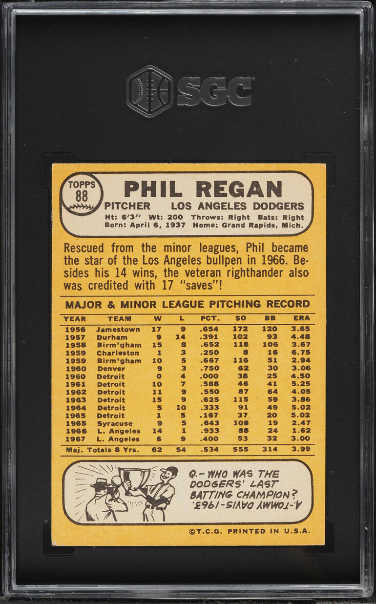 1968 Topps Phil Regan #88 SGC 6 EXMT
