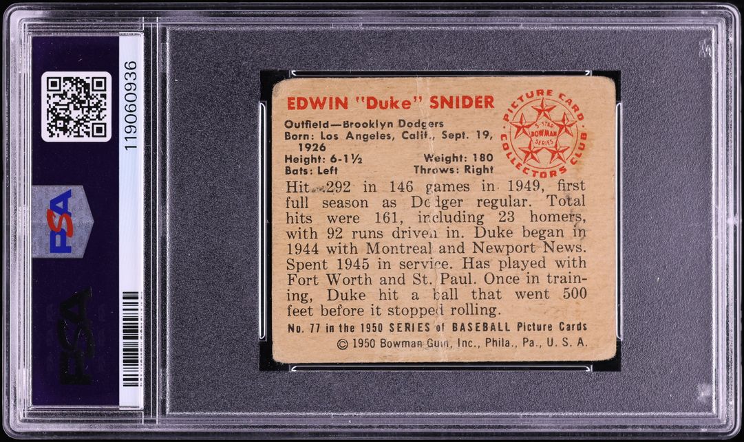 1950 Bowman Duke Snider #77 PSA 1.5 FR