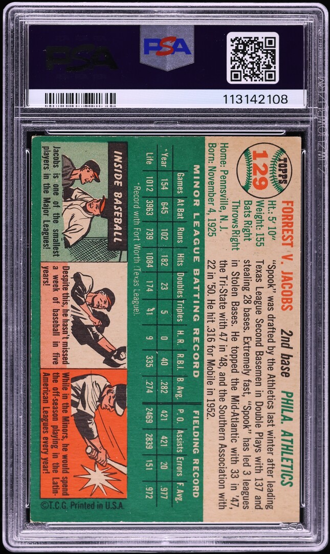 1954 Topps Forrest Jacobs #129 PSA 7 NRMT