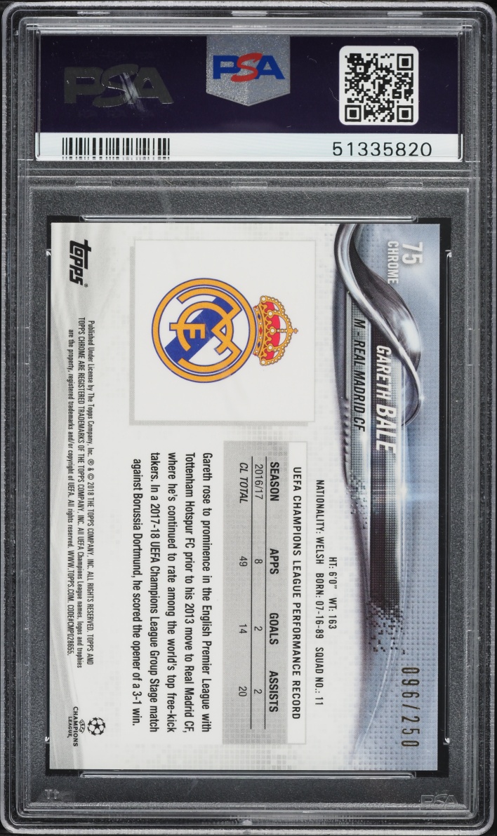 2017 Topps Chrome UEFA Purple Refractor Gareth Bale /250 #75 PSA 10 GEM MINT