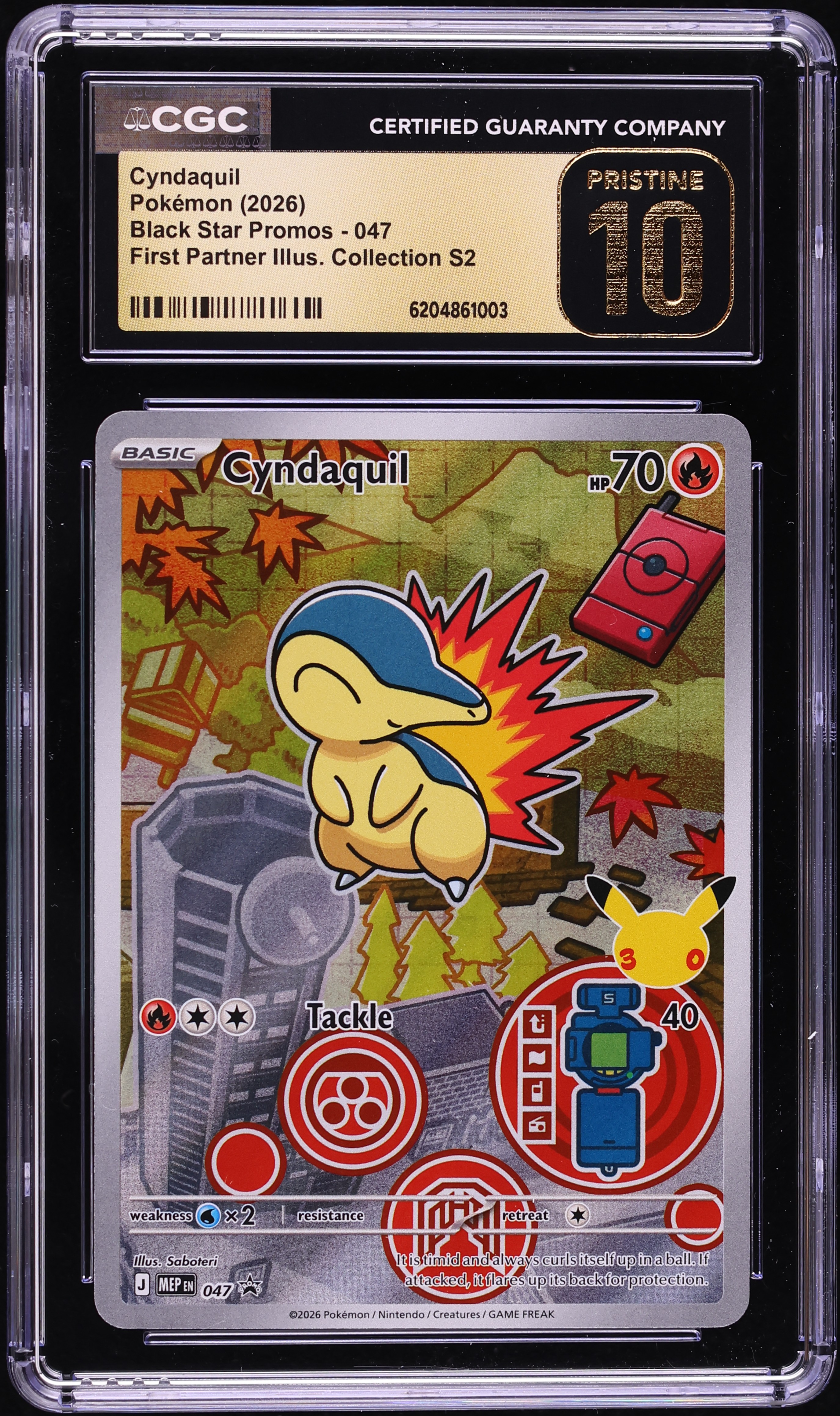 2026 Pokemon Mega Promo First Partner Illustration S2 Full Art Cyndaquil #47 CGC 10 PRISTINE