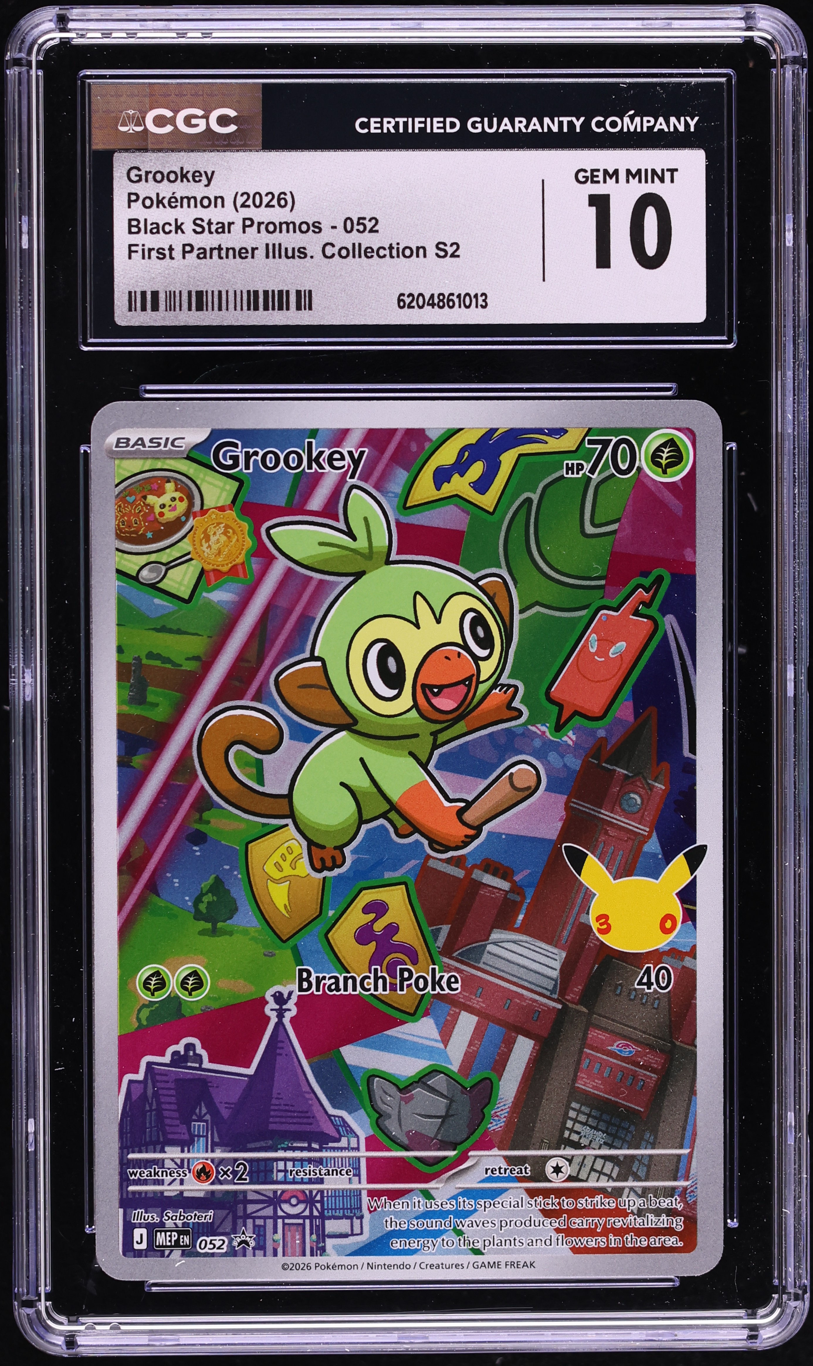 2026 Pokemon Mega Promo First Partner Illustration S2 Full Art Grookey #52 CGC 10 GEM MINT