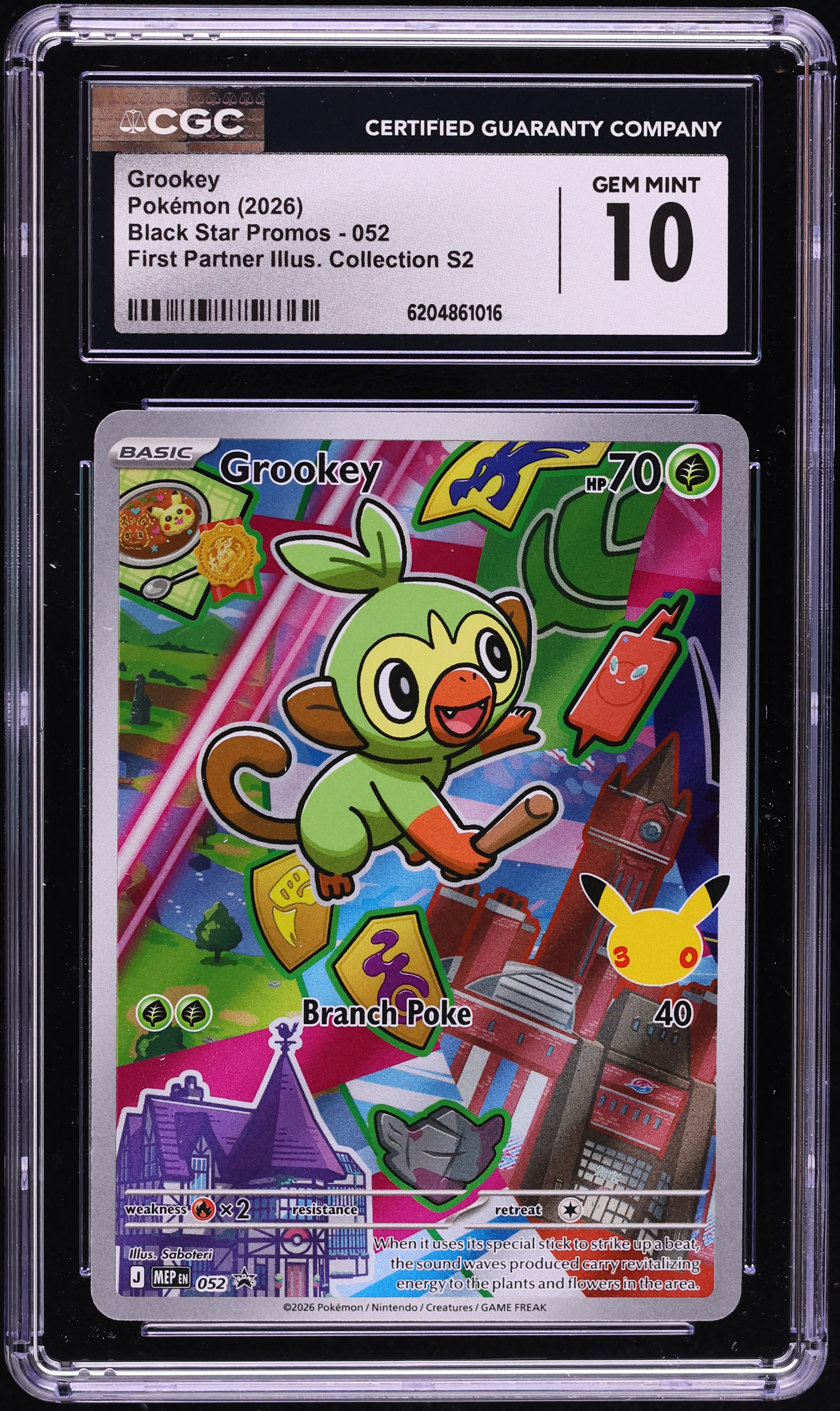 2026 Pokemon Mega Promo First Partner Illustration S2 Full Art Grookey #52 CGC 10 GEM MINT