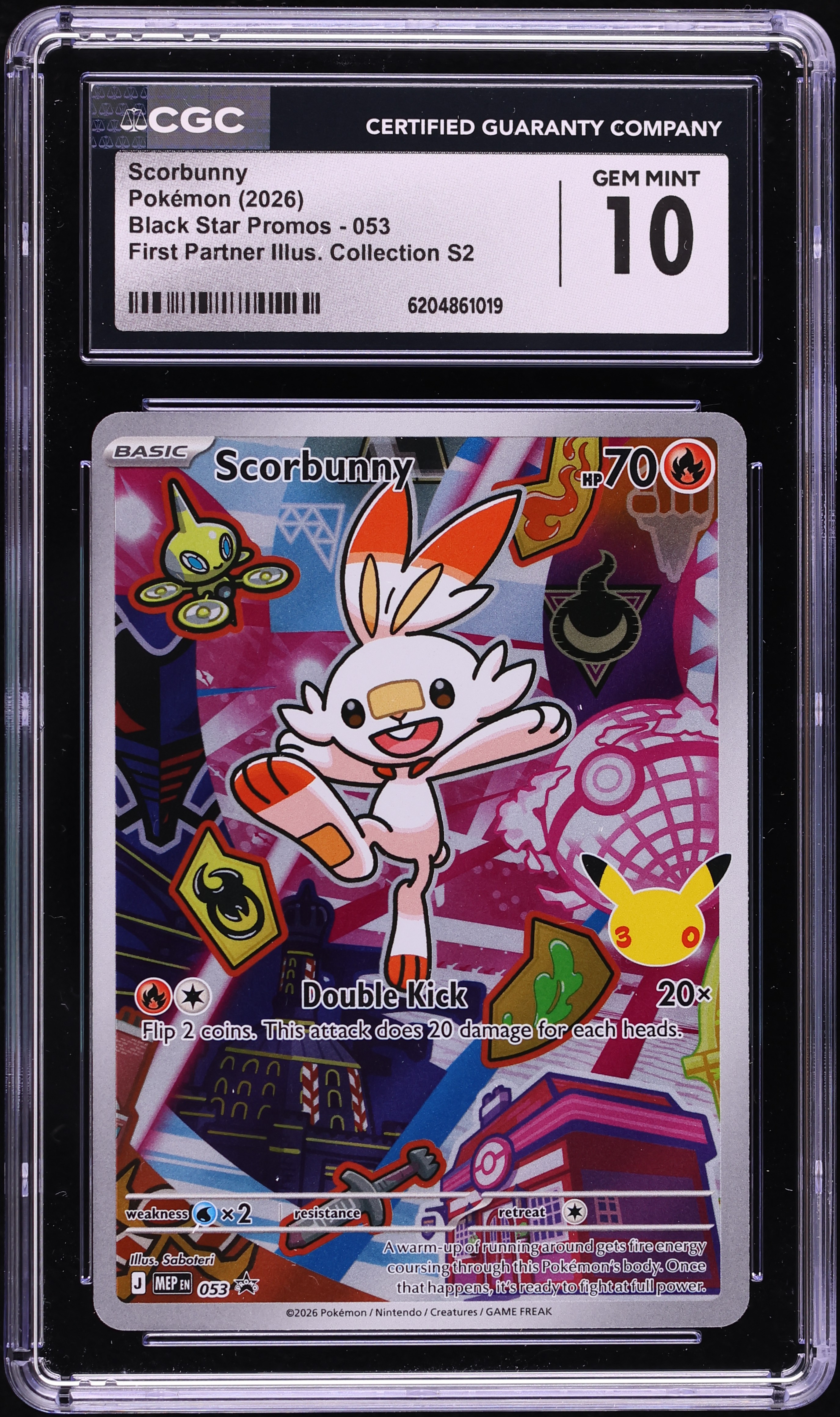 2026 Pokemon Mega Promo First Partner Illustration S2 Full Art Scorbunny #53 CGC 10 GEM MINT