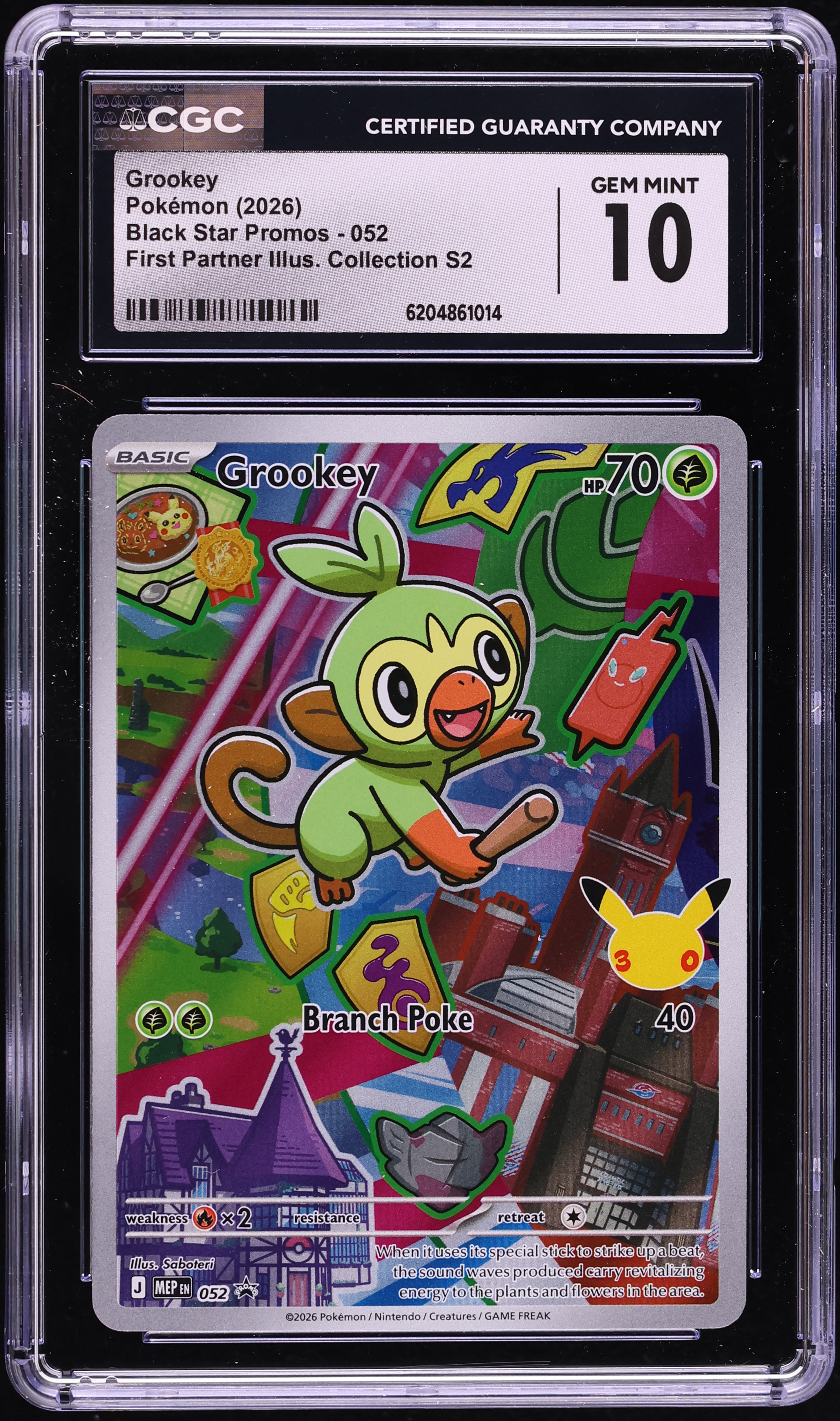 2026 Pokemon Mega Promo First Partner Illustration S2 Full Art Grookey #52 CGC 10 GEM MINT