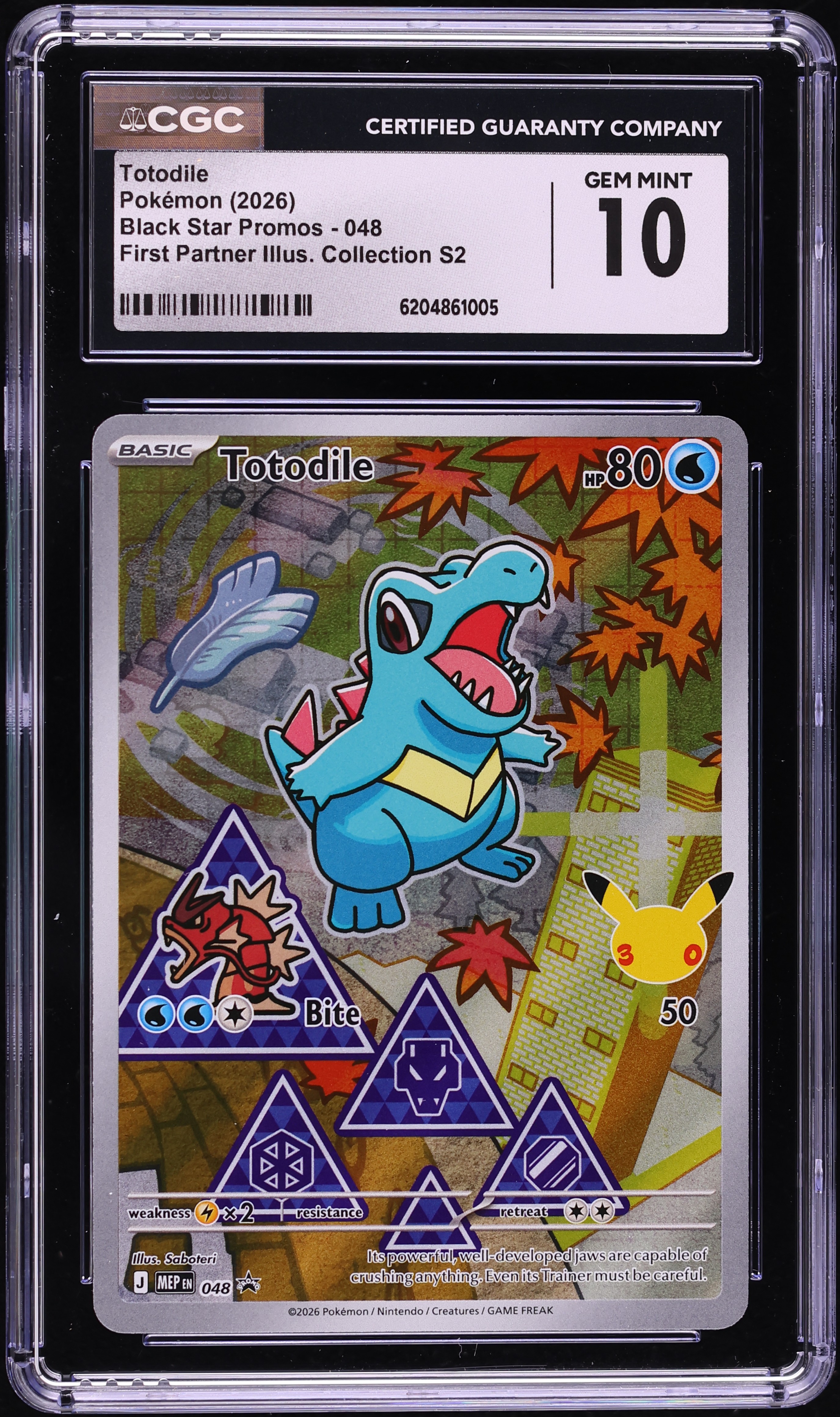 2026 Pokemon Mega Promo First Partner Illustration S2 Full Art Totodile #48 CGC 10 GEM MINT