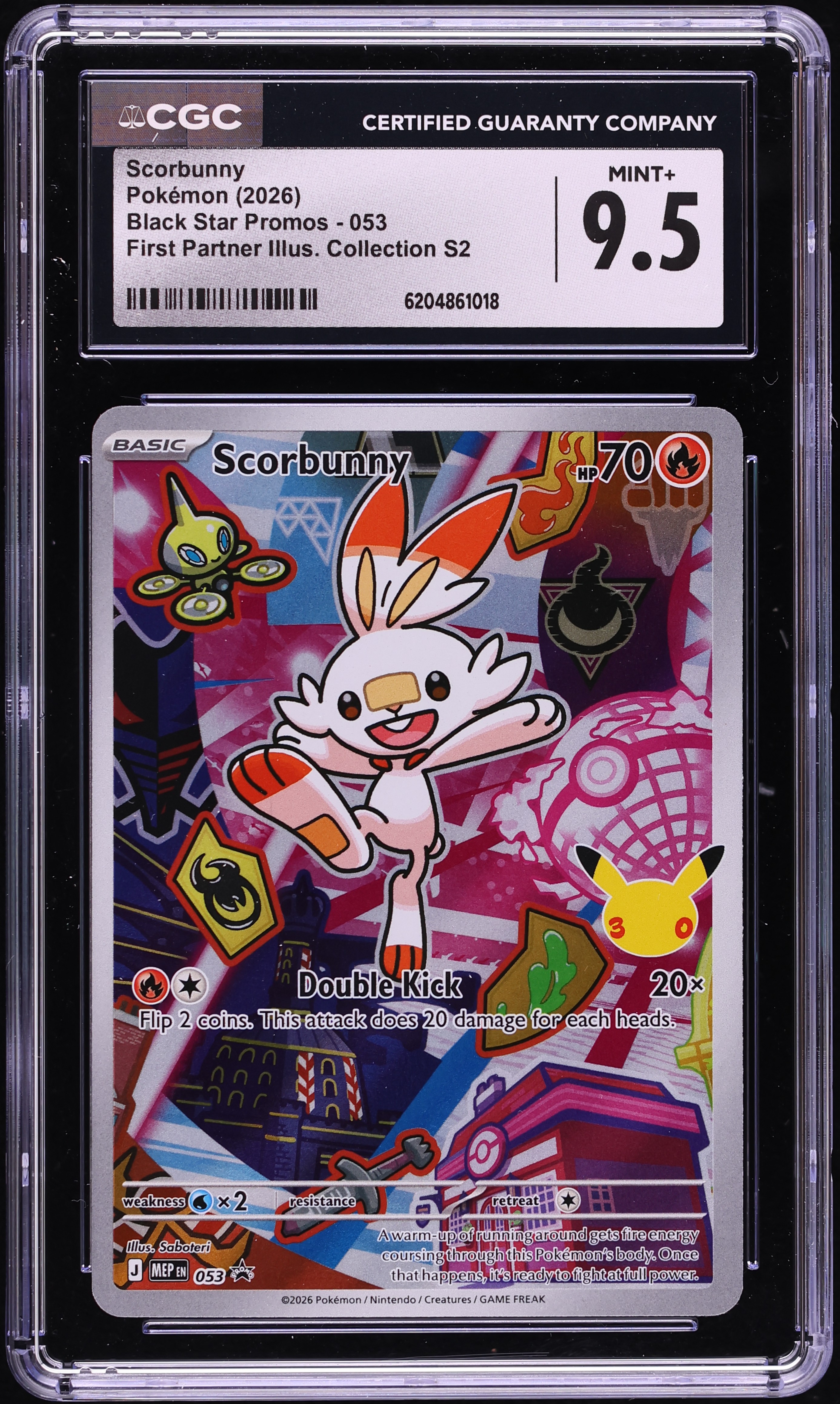 2026 Pokemon Mega Promo First Partner Illustration S2 Full Art Scorbunny #53 CGC 9.5 MINT+