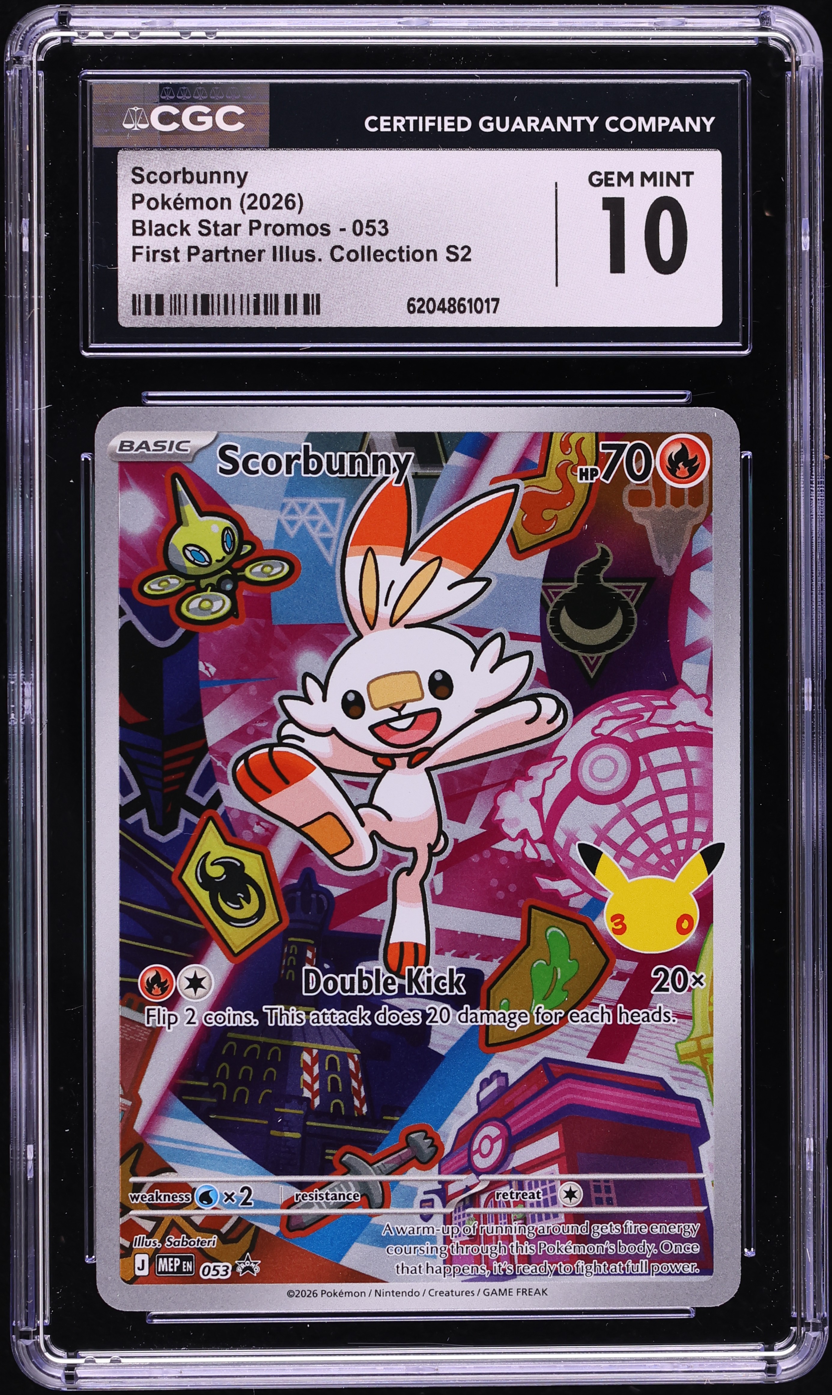 2026 Pokemon Mega Promo First Partner Illustration S2 Full Art Scorbunny #53 CGC 10 GEM MINT