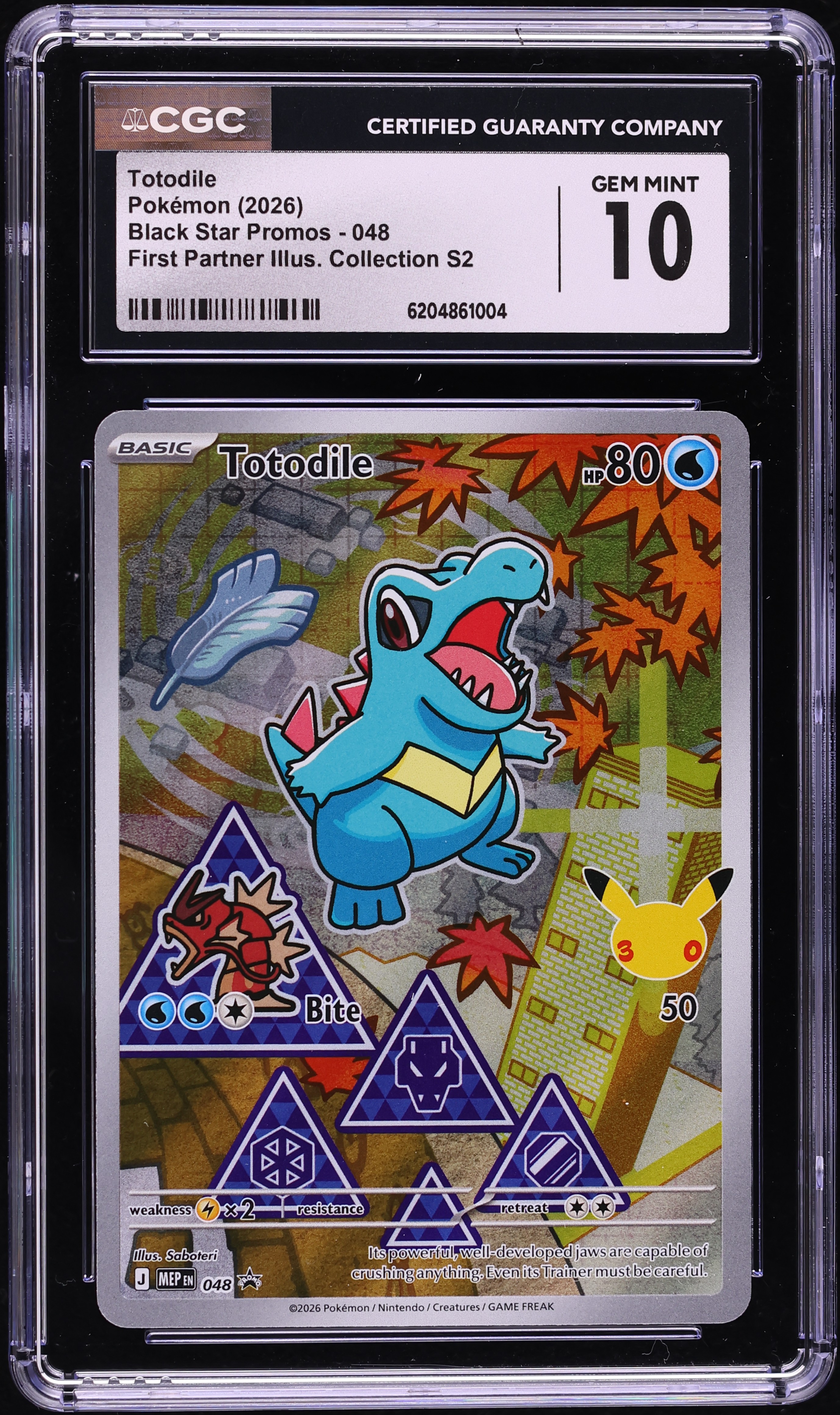 2026 Pokemon Mega Promo First Partner Illustration S2 Full Art Totodile #48 CGC 10 GEM MINT