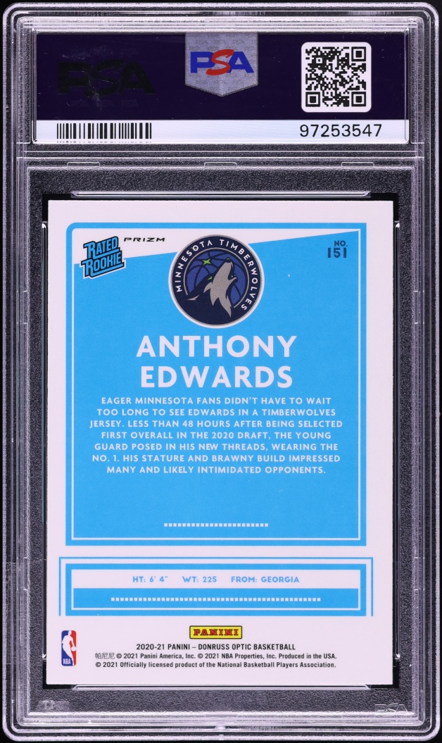 2020 Donruss Optic Blue Velocity Anthony Edwards ROOKIE #151 PSA 10 GEM MINT