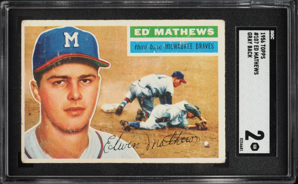 1956 Topps Eddie Mathews GRAY BACK #107 SGC 2 GD