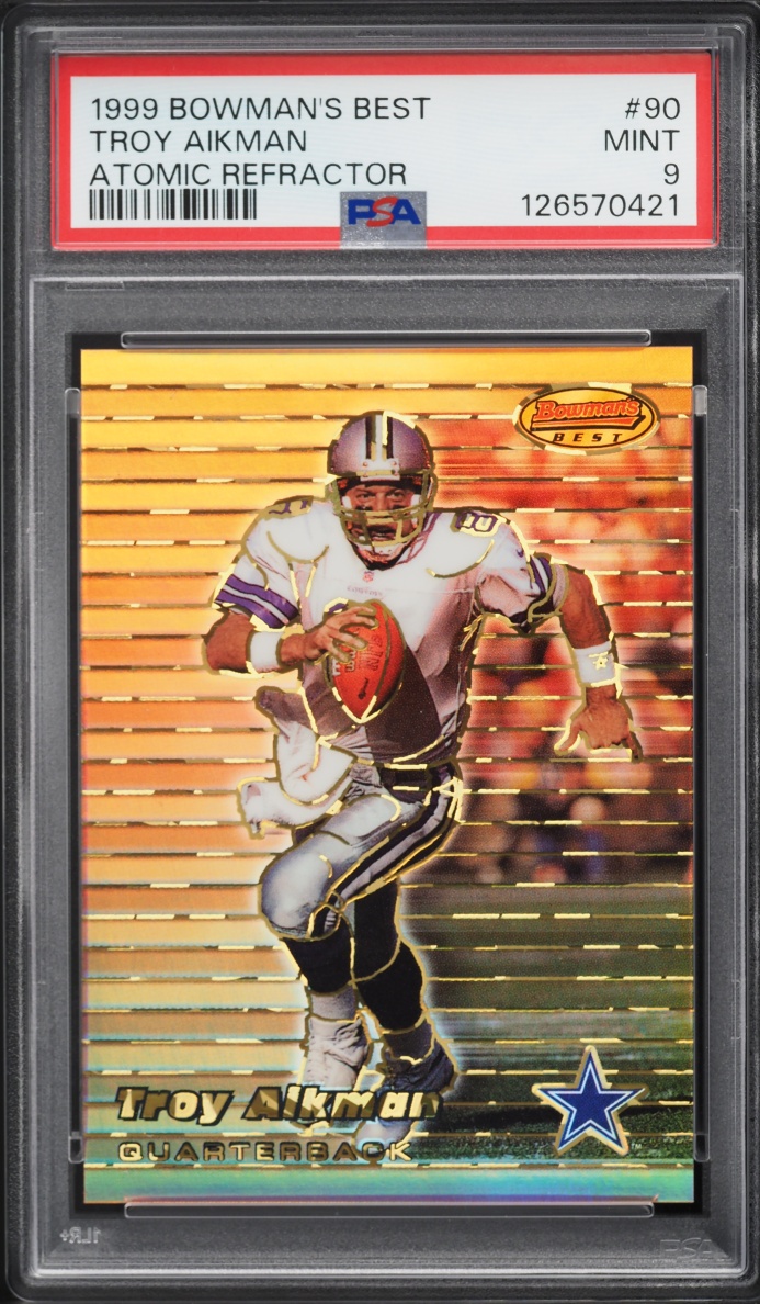 1999 Bowman's Best Atomic Refractor Troy Aikman /100 #90 PSA 9 MINT