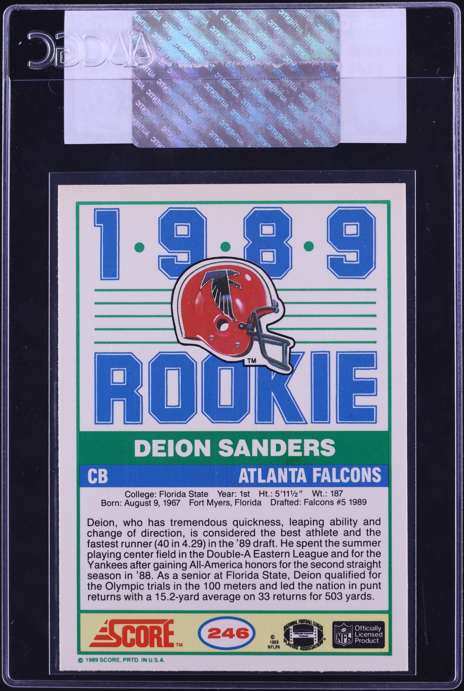 1989 Score Football Deion Sanders ROOKIE #246 CGC AUTH