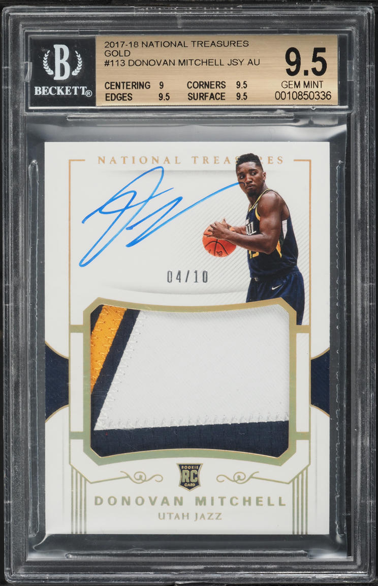 2017 National Treasures Gold Donovan Mitchell ROOKIE PATCH AUTO /10 #113 BGS 9.5
