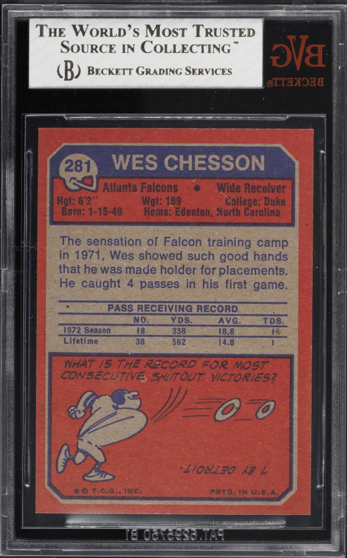 1973 Topps Football Wes Chesson #281 BVG 8 NM-MT